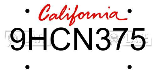 9HCN375 California License Plate