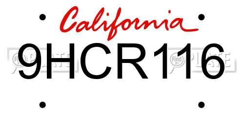 9HCR116 California License Plate