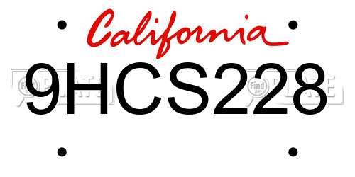 9HCS228 California License Plate