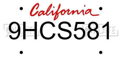 9HCS581 California License Plate