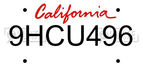 9HCU496 California License Plate
