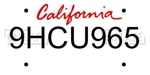 9HCU965 California License Plate