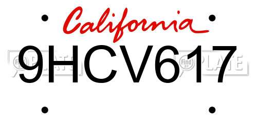 9HCV617 California License Plate