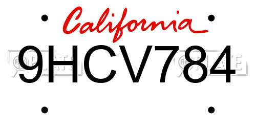 9HCV784 California License Plate