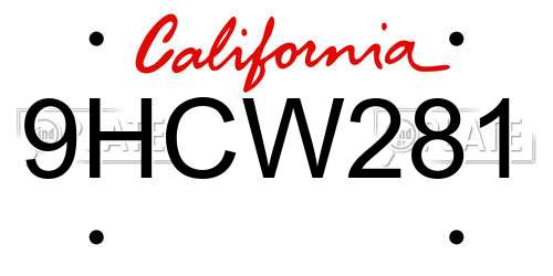 9HCW281 California License Plate