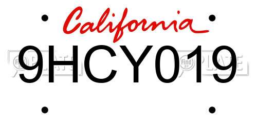 9HCY019 California License Plate