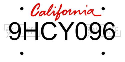 9HCY096 California License Plate