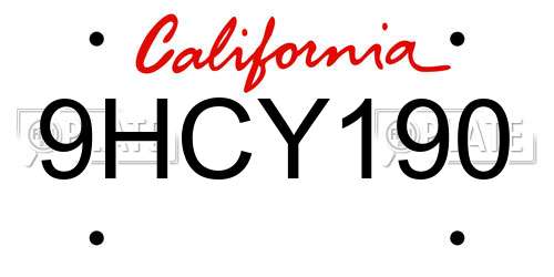 9HCY190 California License Plate