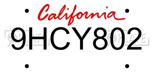9HCY802 California License Plate