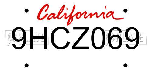 9HCZ069 California License Plate