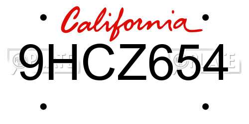 9HCZ654 California License Plate