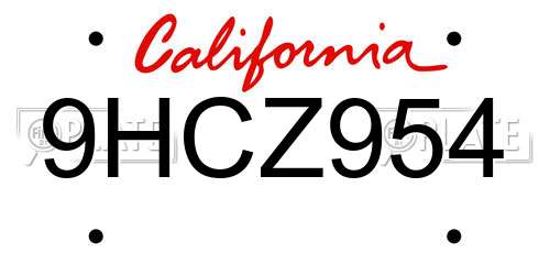 9HCZ954 California License Plate