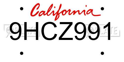 9HCZ991 California License Plate