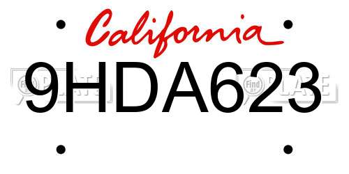 9HDA623 California License Plate