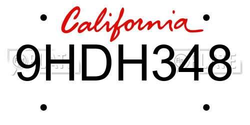9HDH348 California License Plate
