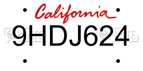 9HDJ624 California License Plate