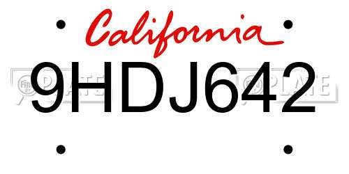 9HDJ642 California License Plate