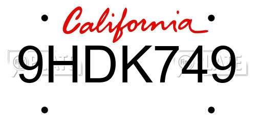 9HDK749 California License Plate