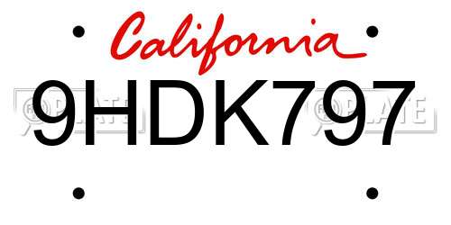 9HDK797 California License Plate