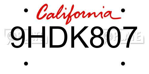 9HDK807 California License Plate