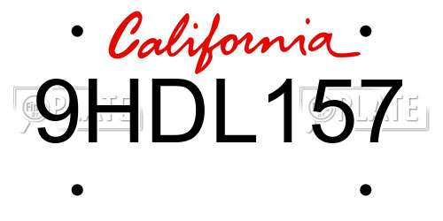 9HDL157 California License Plate