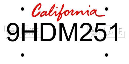 9HDM251 California License Plate