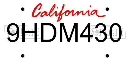 9HDM430 California License Plate