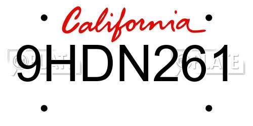 9HDN261 California License Plate