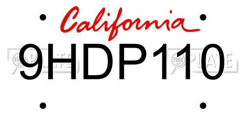 9HDP110 California License Plate