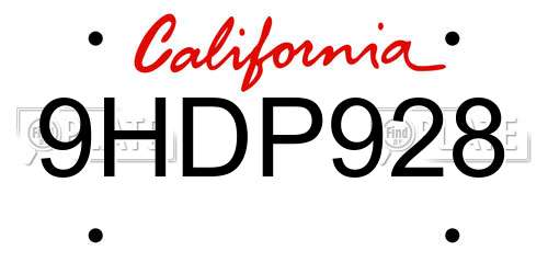 9HDP928 California License Plate