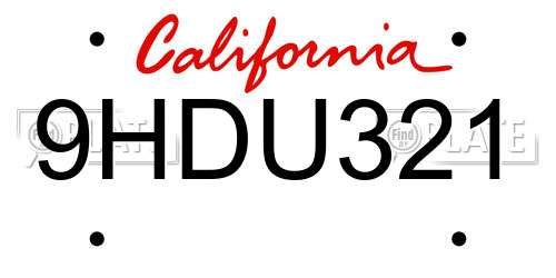 9HDU321 California License Plate