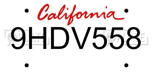 9HDV558 California License Plate