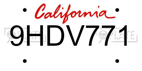 9HDV771 California License Plate