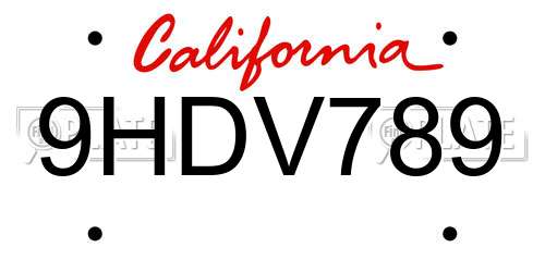 9HDV789 California License Plate