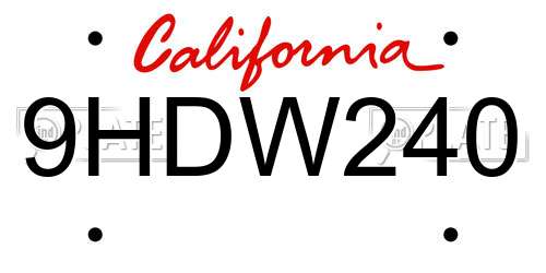 9HDW240 California License Plate