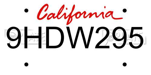 9HDW295 California License Plate