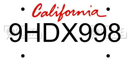 9HDX998 California License Plate