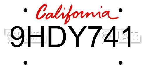 9HDY741 California License Plate