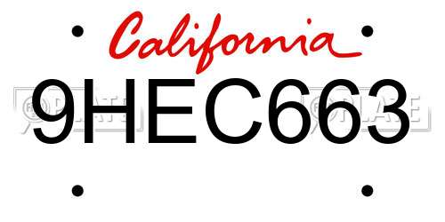9HEC663 California License Plate