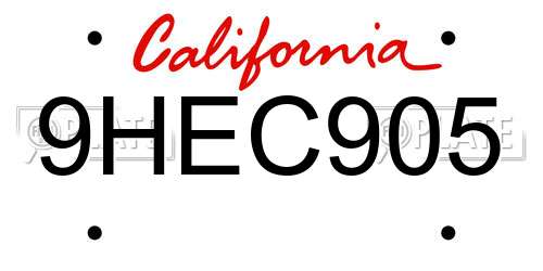 9HEC905 California License Plate
