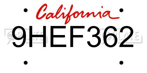 9HEF362 California License Plate