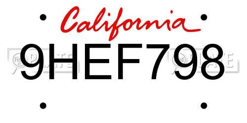9HEF798 California License Plate