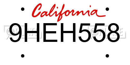 9HEH558 California License Plate