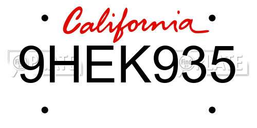 9HEK935 California License Plate