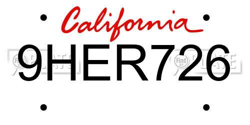 9HER726 California License Plate