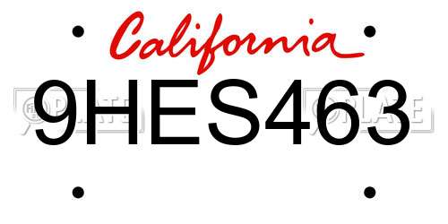 9HES463 California License Plate