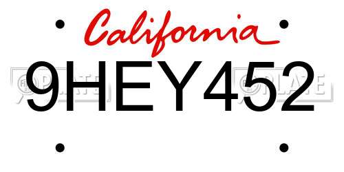9HEY452 California License Plate