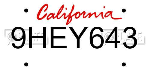 9HEY643 California License Plate