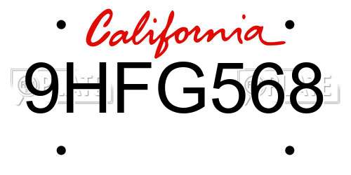 9HFG568 California License Plate