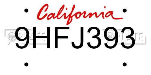 9HFJ393 California License Plate